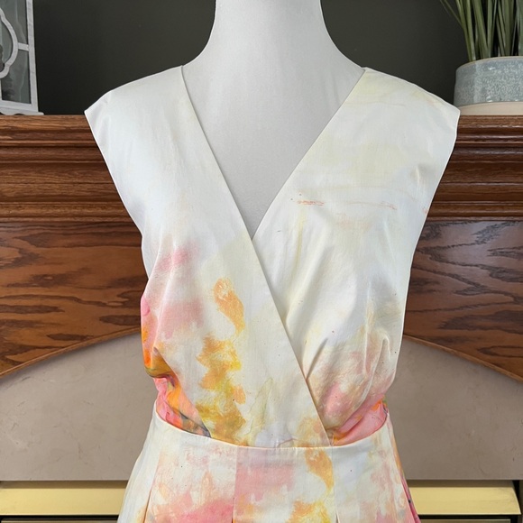 Lafayette 148 New York‎ Abstract Watercolor Sunset Garden Dress Size 16 - Picture 3 of 12